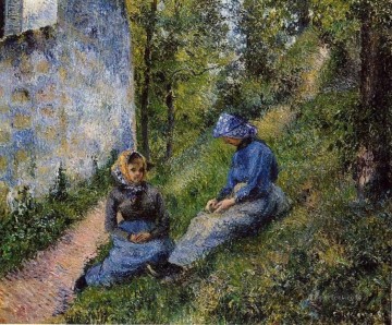 カミーユ・ピサロ Painting - 裁縫をする座っている農民 1881年 カミーユ・ピサロ